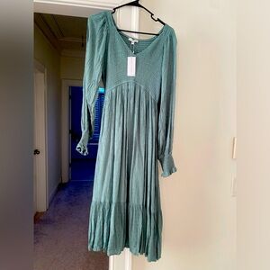 New with Tags Baltic Born Lainey Smocked Dotted Midi Dress in Dark Sage.